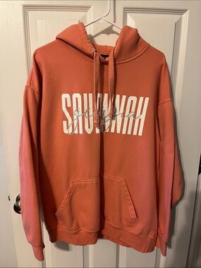 Savannah Script Pullover Hoodie - Coral Orange